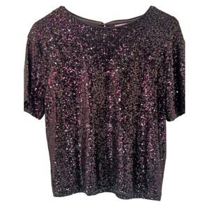 Ophelia Roe Black Sequined Top Party Cocktail Evening Wear Shimmer Size Small
